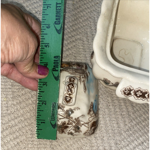 Vintage Transferware Brown Blue Castle Scene Sauce Gravy Tureen Staffordshire - Picture 12 of 13